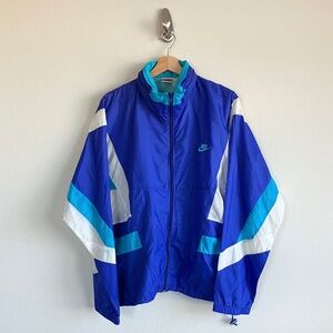 Vintage 90s Nike Blue, Light Blue & White Full  Zip Windbreaker Jacket w/ Hood